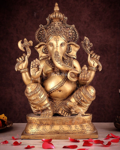 Exquisite Brass Ganesha Idol – Handcrafted 16 - Inch Statue - Budhshiv.com