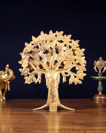 Exquisite Brass Kalpavriksha Tree of Life Showpiece - Table Standing | Height 12" with stonework - Budhshiv.com