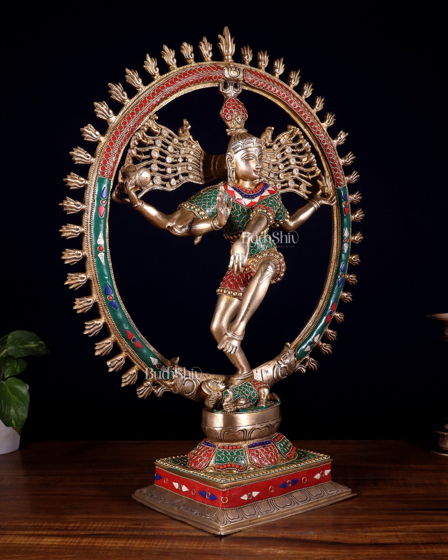 Exquisite Brass Nataraja Statue with Brass Ring - Handcrafted Masterpiece 21" - Budhshiv.com