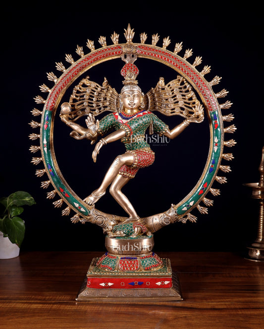 Exquisite Brass Nataraja Statue with Brass Ring - Handcrafted Masterpiece 21" - Budhshiv.com