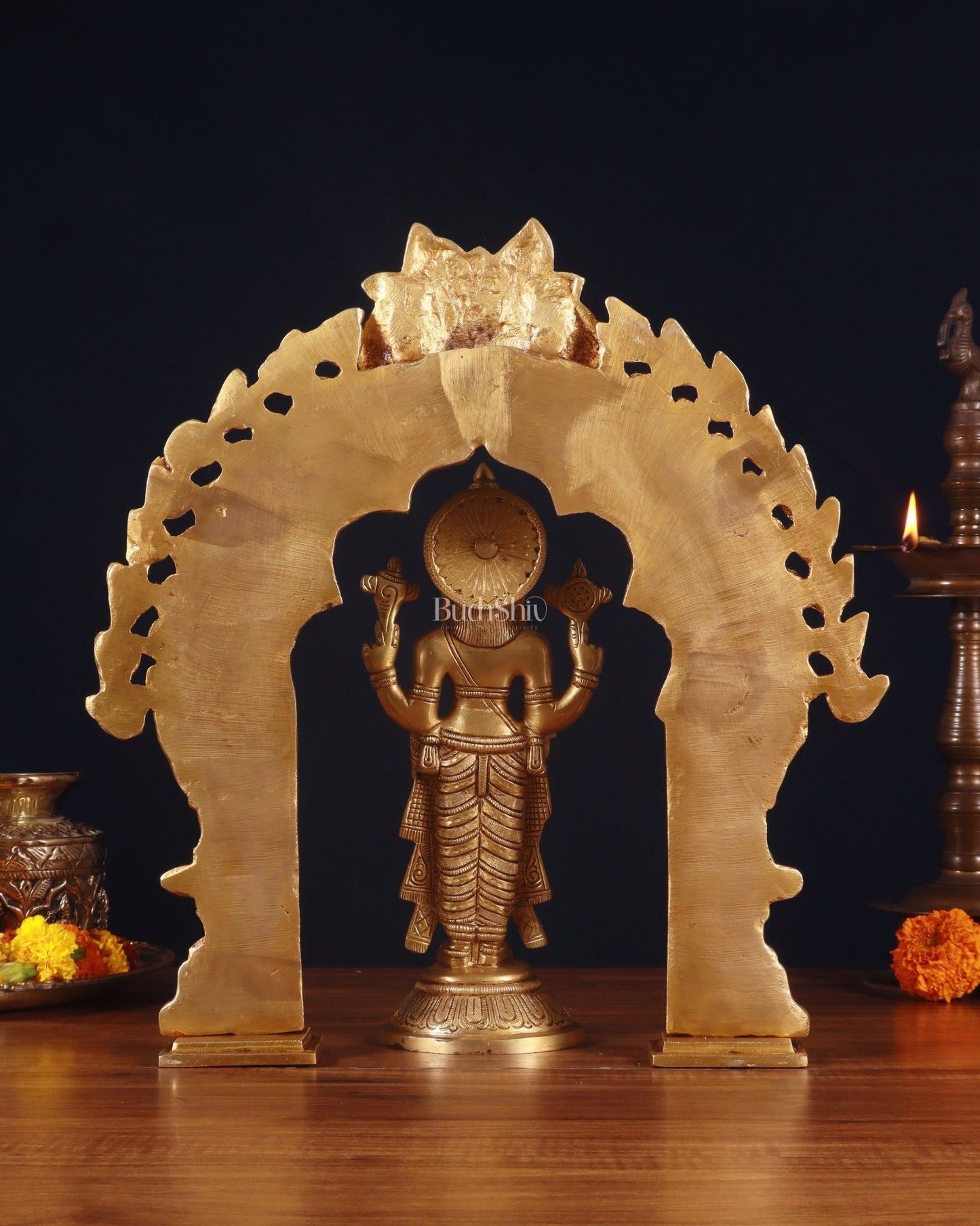 Exquisite Brass Prabhavali Arch Frame & Tirupati Balaji Idol Set 17" - Budhshiv.com