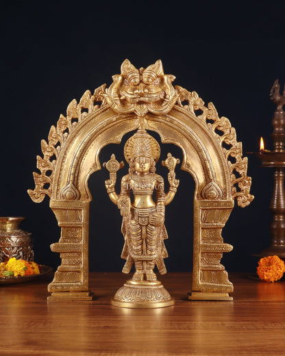 Exquisite Brass Prabhavali Arch Frame & Tirupati Balaji Idol Set 17" - Budhshiv.com