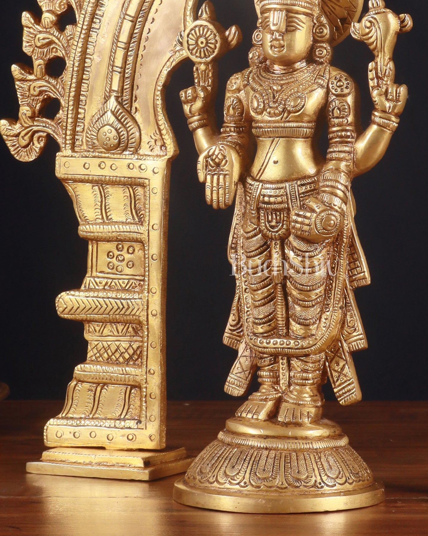 Exquisite Brass Prabhavali Arch Frame & Tirupati Balaji Idol Set 17" - Budhshiv.com