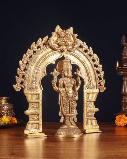 Exquisite Brass Prabhavali Arch Frame & Tirupati Balaji Idol Set 17" - Budhshiv.com