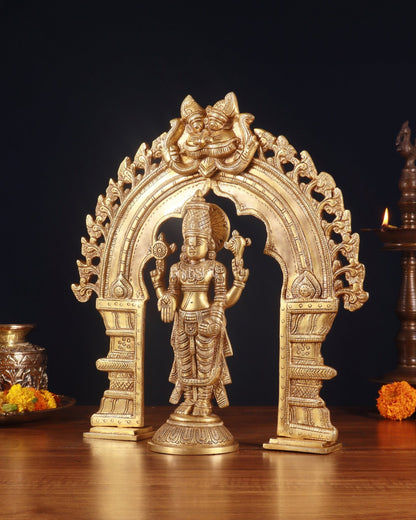 Exquisite Brass Prabhavali Arch Frame & Tirupati Balaji Idol Set 17" - Budhshiv.com