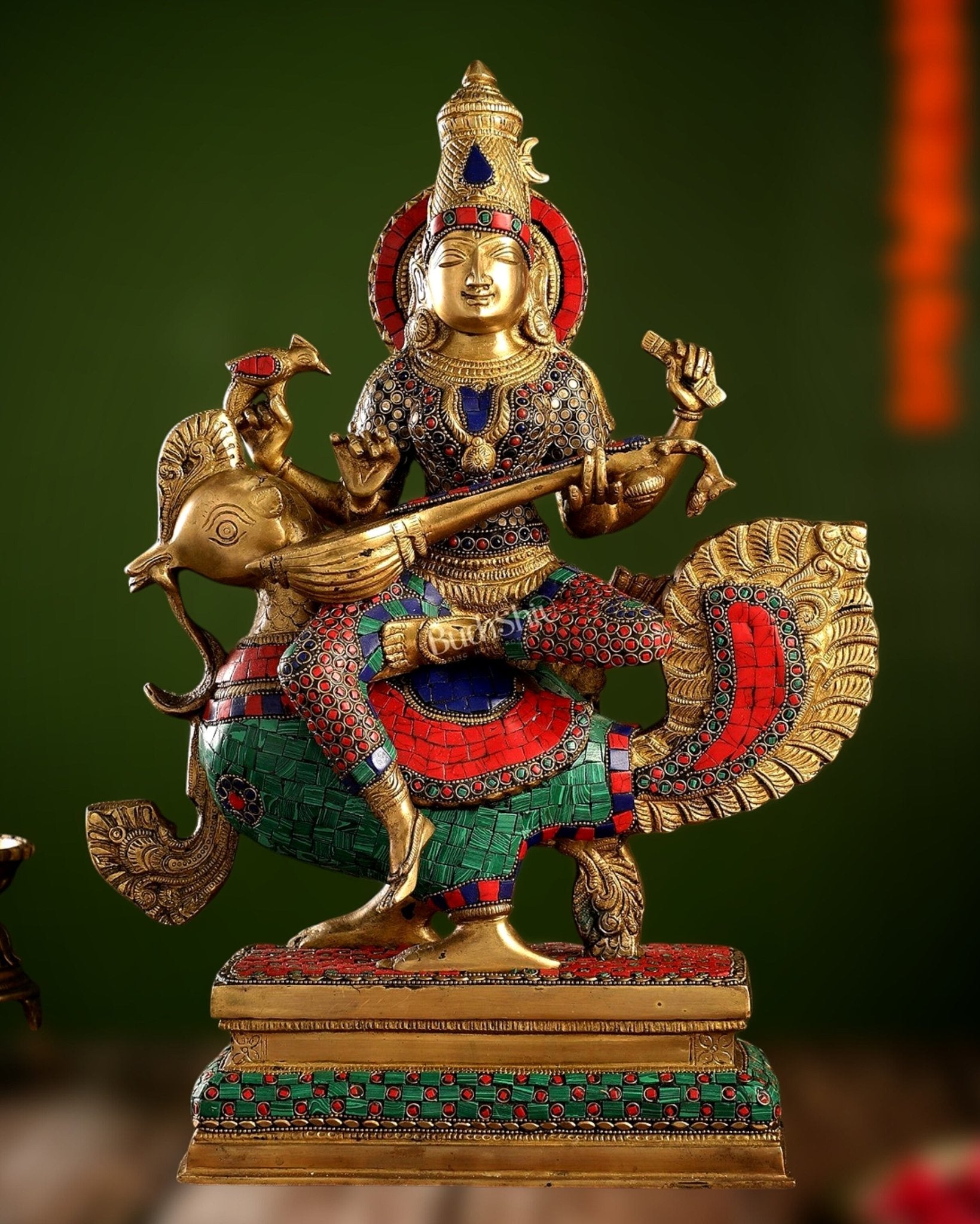 Exquisite Brass Saraswati Statue | 20" Height - Budhshiv.com