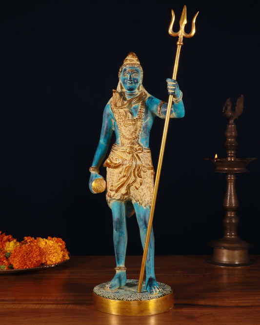 Exquisite Brass Standing Shiva Statue | 18" Height blue finish - Budhshiv.com