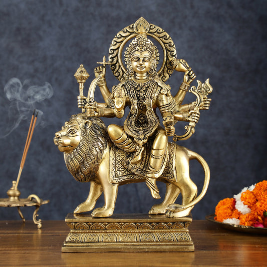 Exquisite Brass Superfine Goddess Durga Statue - 15 Inch - Budhshiv.com