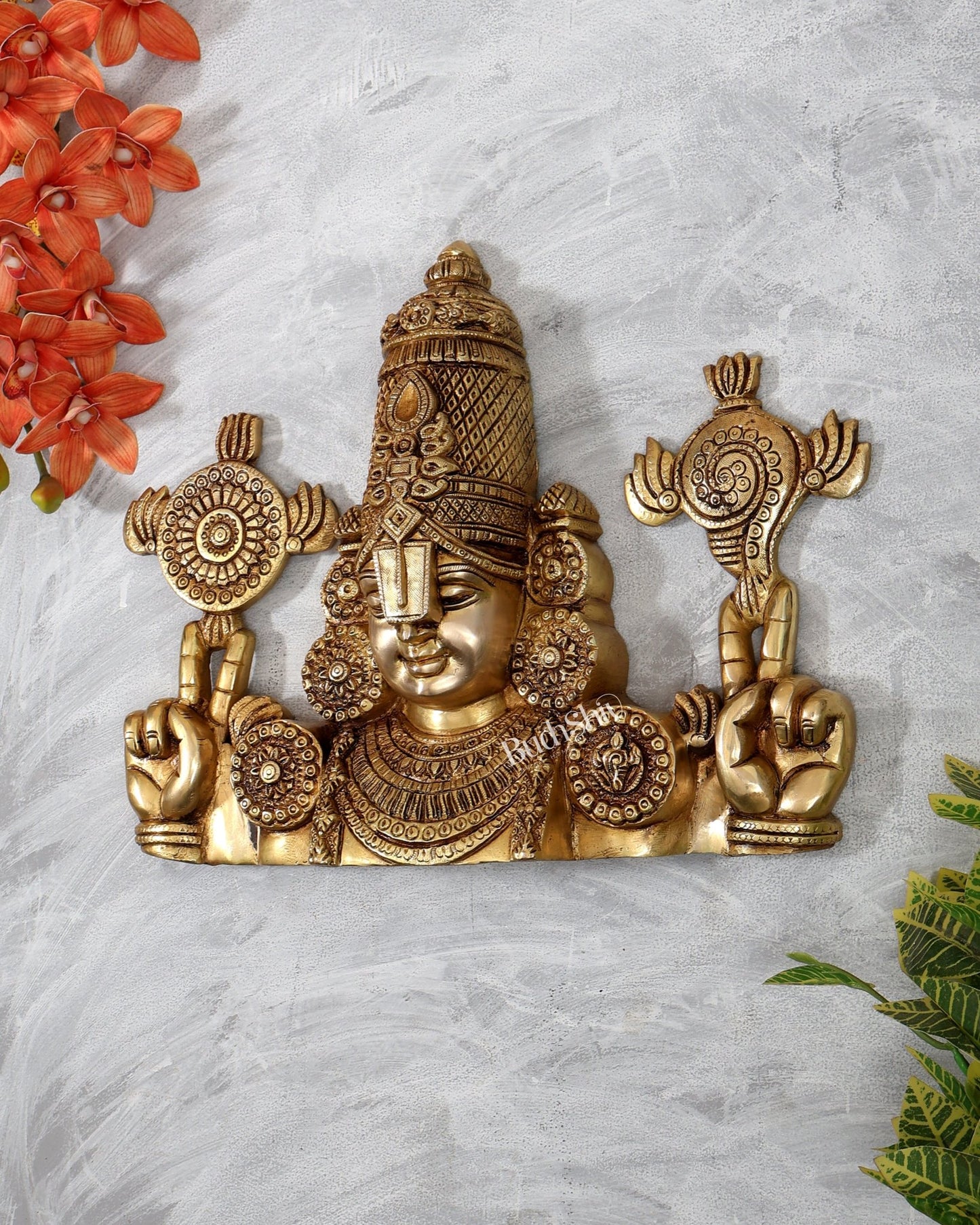 Exquisite Brass Tirupati Balaji Wall Hanging | 16x12 inch - Budhshiv.com