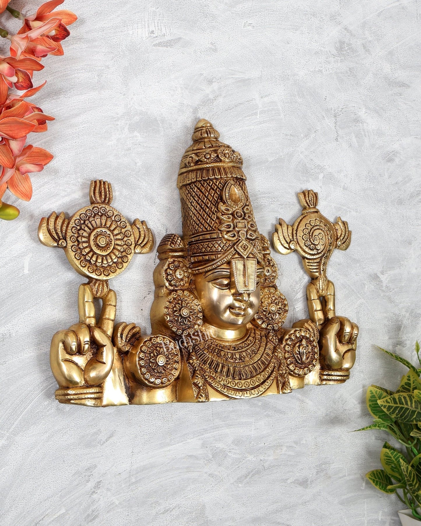 Exquisite Brass Tirupati Balaji Wall Hanging | 16x12 inch - Budhshiv.com