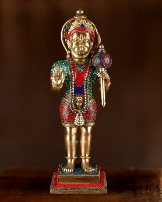 Exquisite Handcrafted Brass Lord Hanuman Statue with Meenakari - 23" - Budhshiv.com
