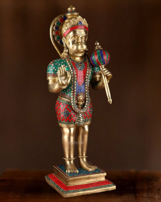 Exquisite Handcrafted Brass Lord Hanuman Statue with Meenakari - 23" - Budhshiv.com
