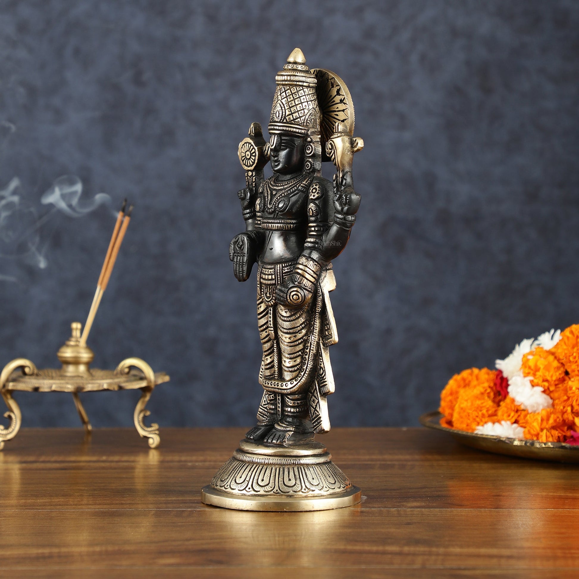 Exquisite Pure Brass Black Tirupati Balaji Statue - 10.5" Tall | Handcrafted Perfection - Budhshiv.com