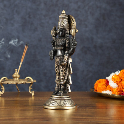 Exquisite Pure Brass Black Tirupati Balaji Statue - 10.5" Tall | Handcrafted Perfection - Budhshiv.com