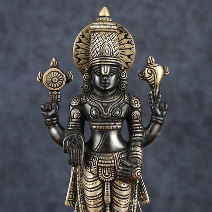 Exquisite Pure Brass Black Tirupati Balaji Statue - 10.5" Tall | Handcrafted Perfection - Budhshiv.com