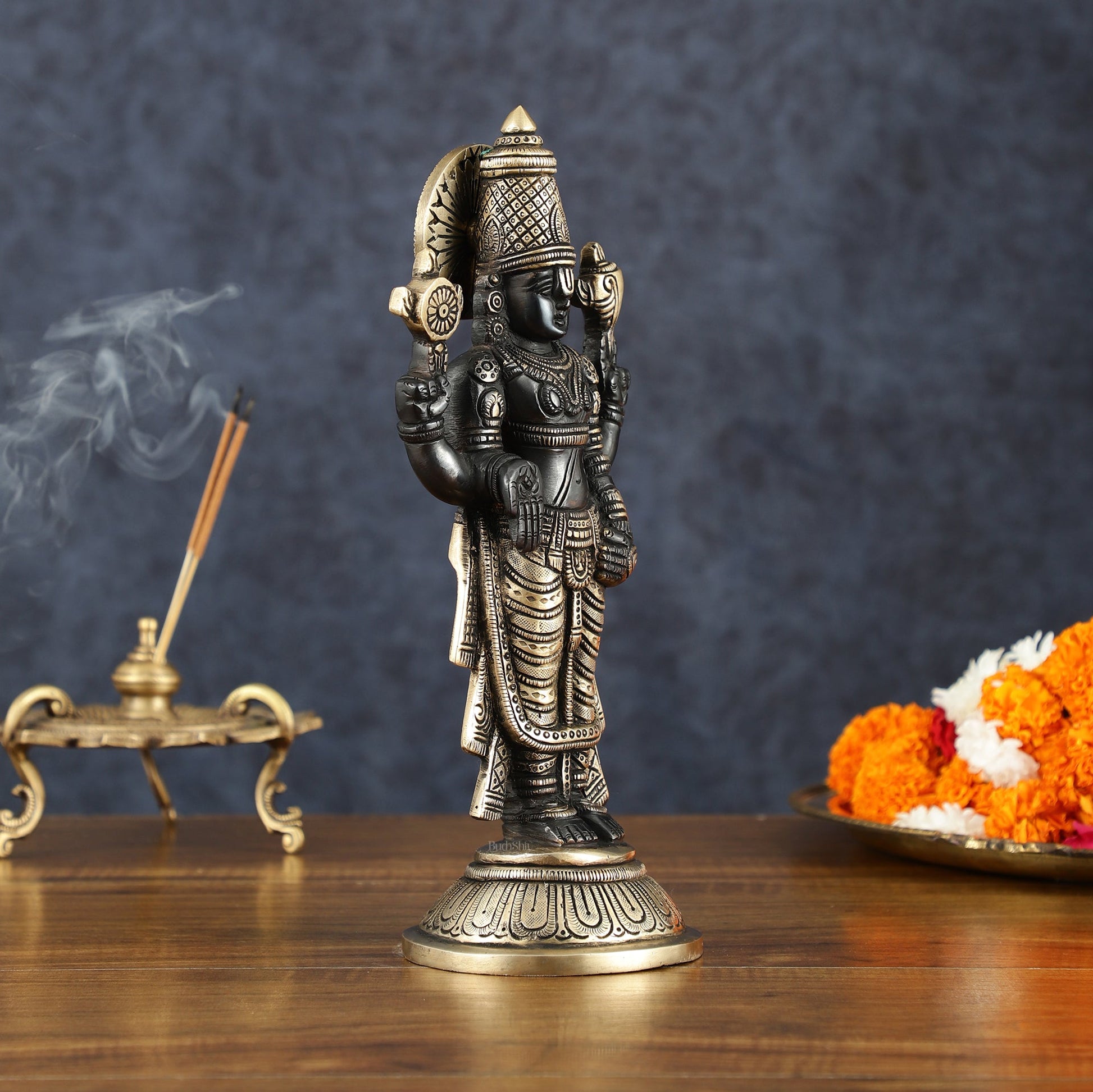Exquisite Pure Brass Black Tirupati Balaji Statue - 10.5" Tall | Handcrafted Perfection - Budhshiv.com