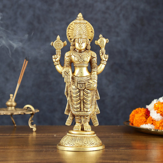 Exquisite Pure Brass Tirupati Balaji Statue - 10.5" Tall | Handcrafted Perfection - Budhshiv.com