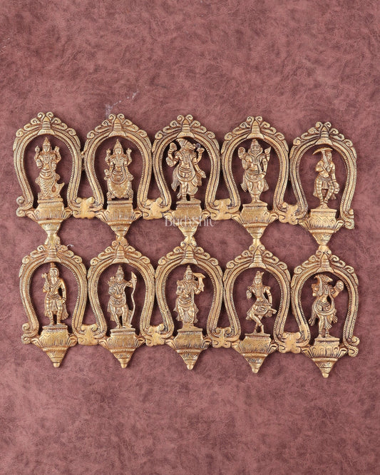 Exquisite Pure Brass Vishnu Dashavatar Wall Hanging 18" - Budhshiv.com