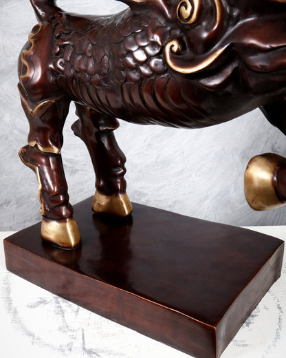 Fiery Tibetan Brass Snow Lion Statue – Copper Brown Dual Tone Finish (34.5 Inches) - Budhshiv.com