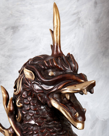 Fiery Tibetan Brass Snow Lion Statue – Copper Brown Dual Tone Finish (34.5 Inches) - Budhshiv.com