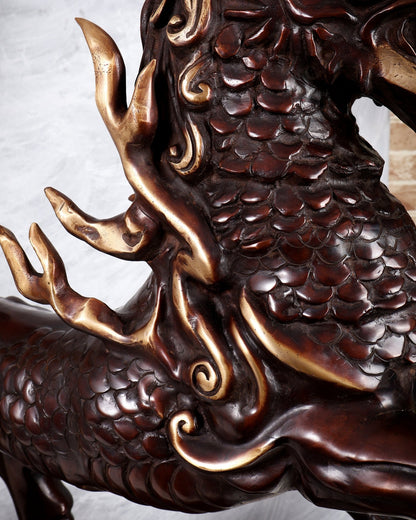 Fiery Tibetan Brass Snow Lion Statue – Copper Brown Dual Tone Finish (34.5 Inches) - Budhshiv.com