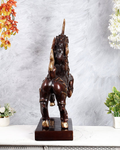 Fiery Tibetan Brass Snow Lion Statue – Copper Brown Dual Tone Finish (34.5 Inches) - Budhshiv.com
