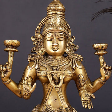Finely Crafted Pure Brass Goddess Lakshmi Idol 10" - Budhshiv.com