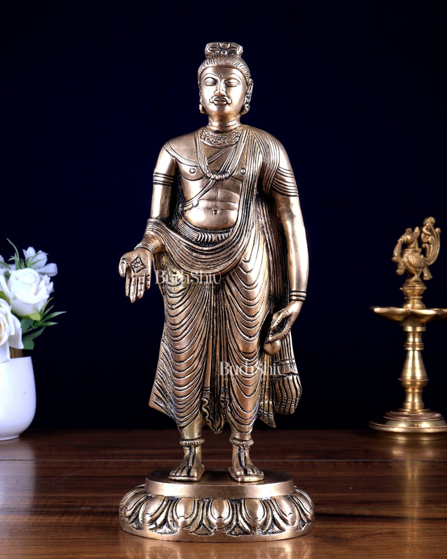 Gandhara Style Standing Buddha – Varada Mudra Sculpture 11 inch - Budhshiv.com