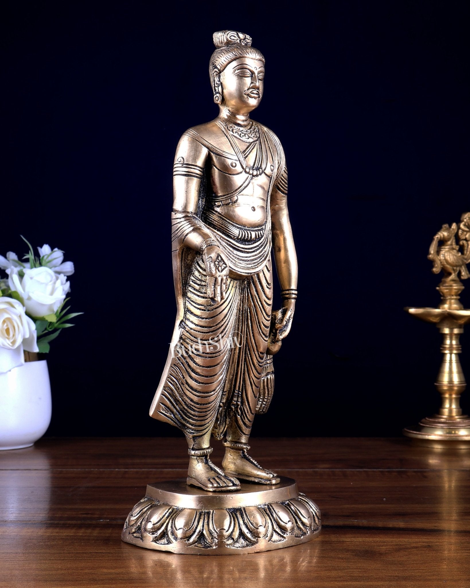 Gandhara Style Standing Buddha – Varada Mudra Sculpture 11 inch - Budhshiv.com