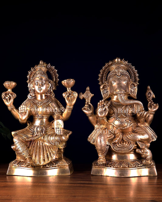 Ganesh Lakshmi Brass Idol Pair 18 inch - Budhshiv.com
