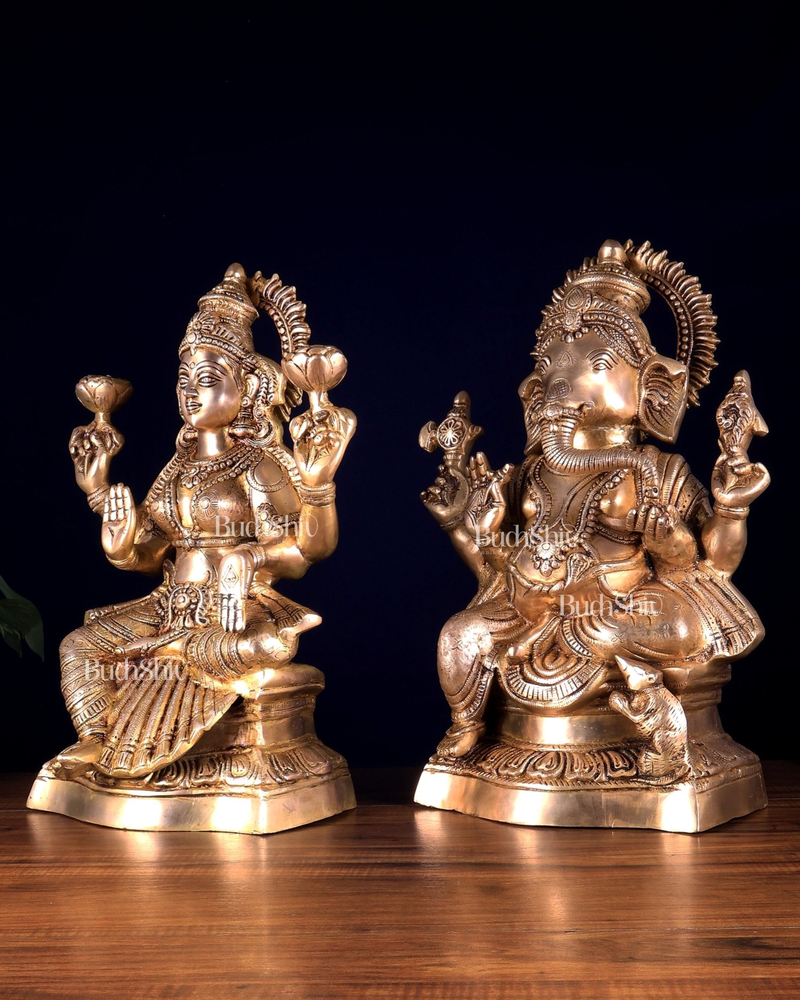 Ganesh Lakshmi Brass Idol Pair 18 inch - Budhshiv.com