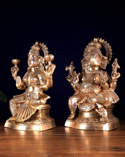 Ganesh Lakshmi Brass Idol Pair 18 inch - Budhshiv.com