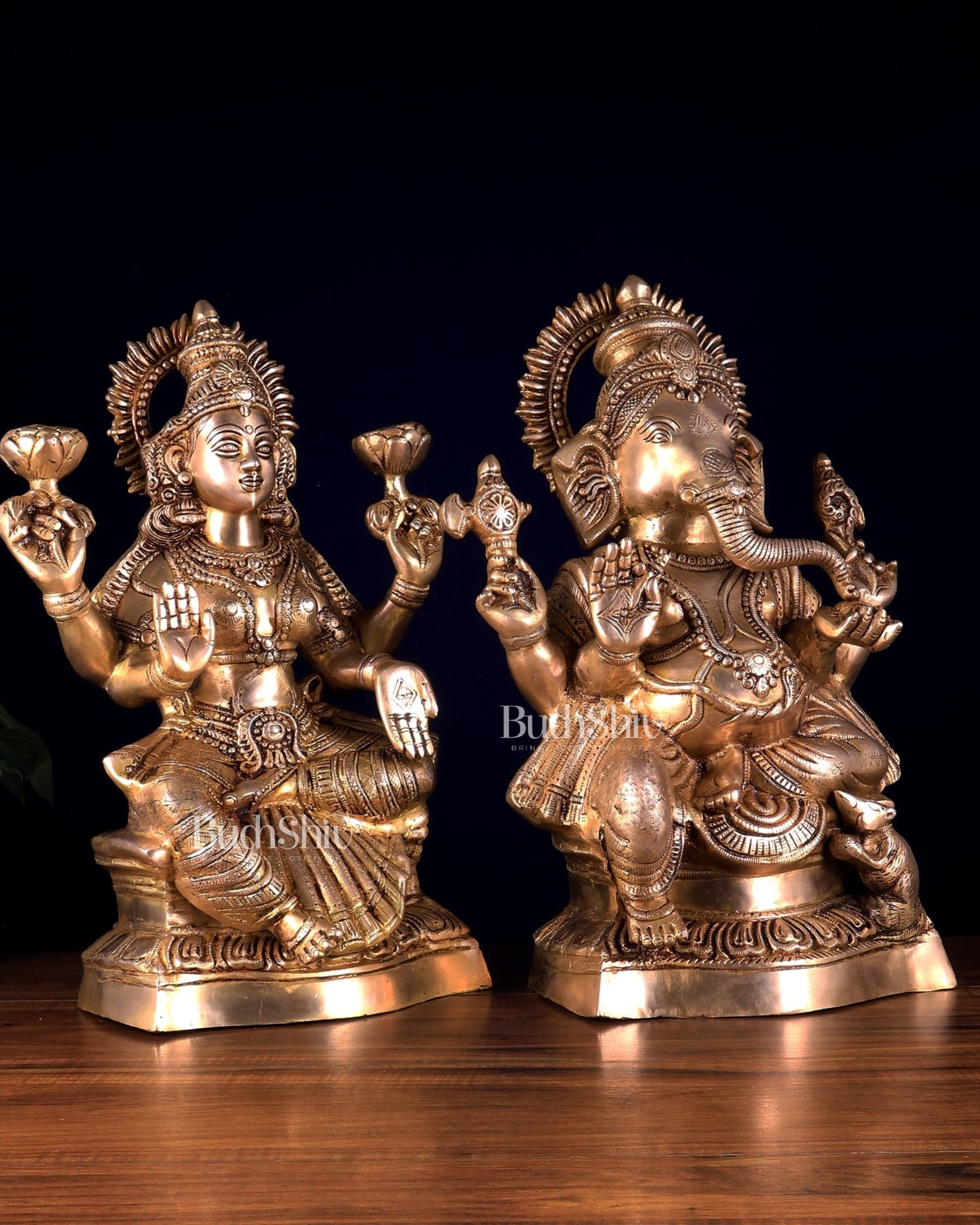 Ganesh Lakshmi Brass Idol Pair 18 inch - Budhshiv.com