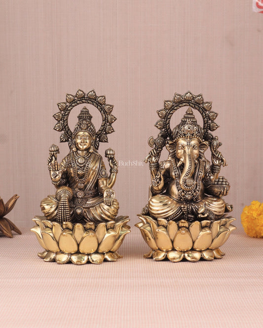 Ganesh Lakshmi Brass Superfine Idols - 8" - Budhshiv.com