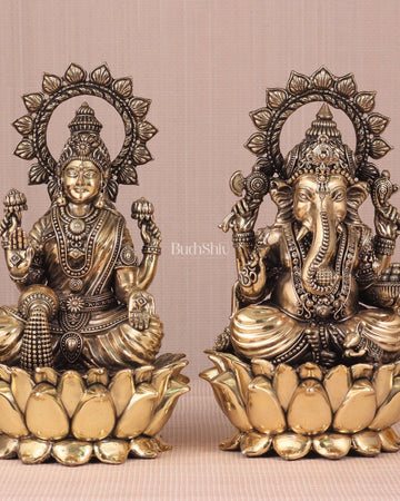 Ganesh Lakshmi Brass Superfine Idols - 8" - Budhshiv.com