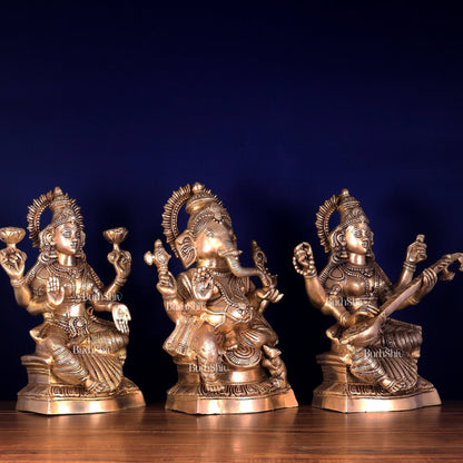 Ganesh Lakshmi Saraswati Brass Idol Set 18 inch - Budhshiv.com