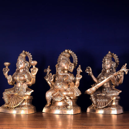 Ganesh Lakshmi Saraswati Brass Idol Set 18 inch - Budhshiv.com