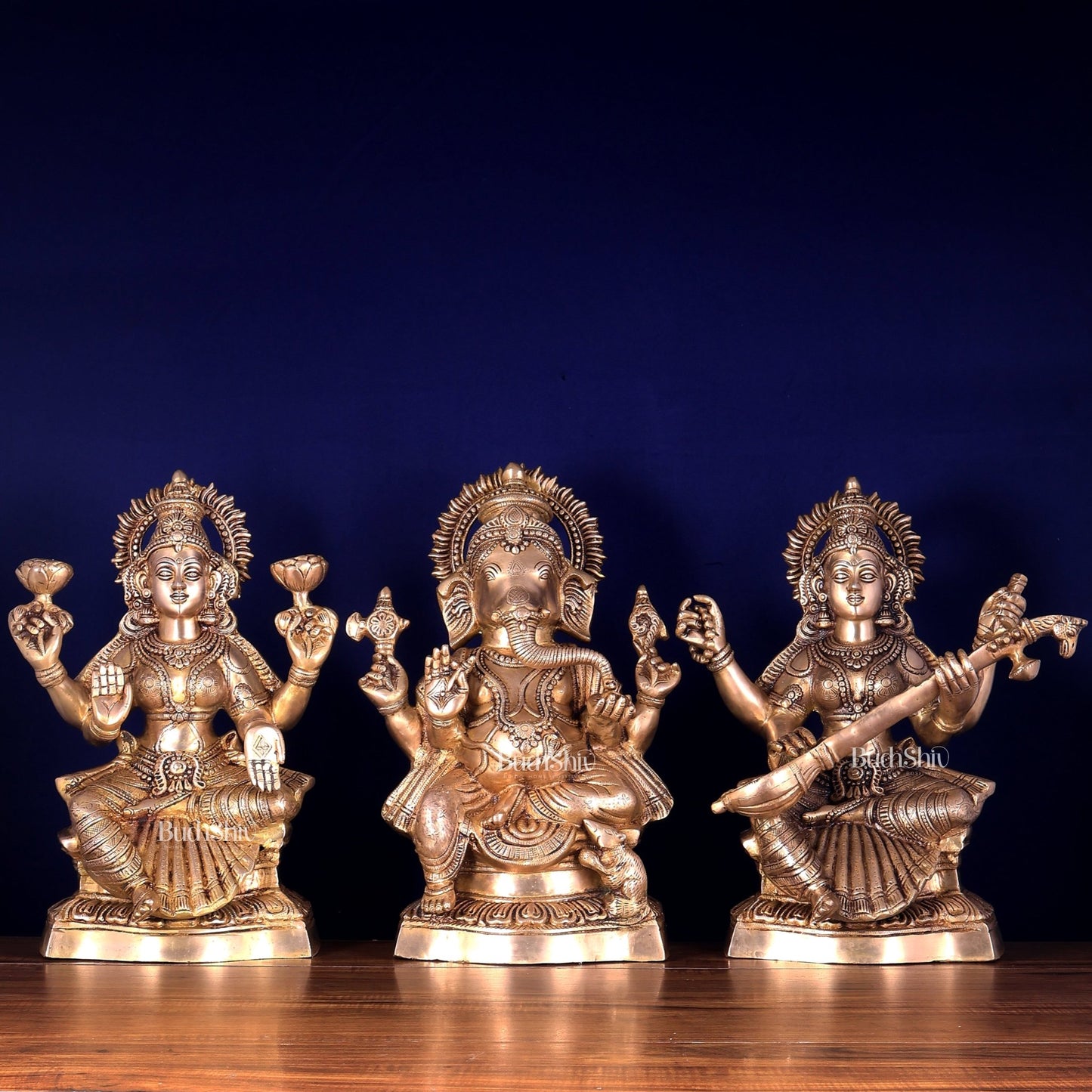 Ganesh Lakshmi Saraswati Brass Idol Set 18 inch - Budhshiv.com