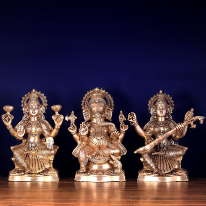 Ganesh Lakshmi Saraswati Brass Idol Set 18 inch - Budhshiv.com