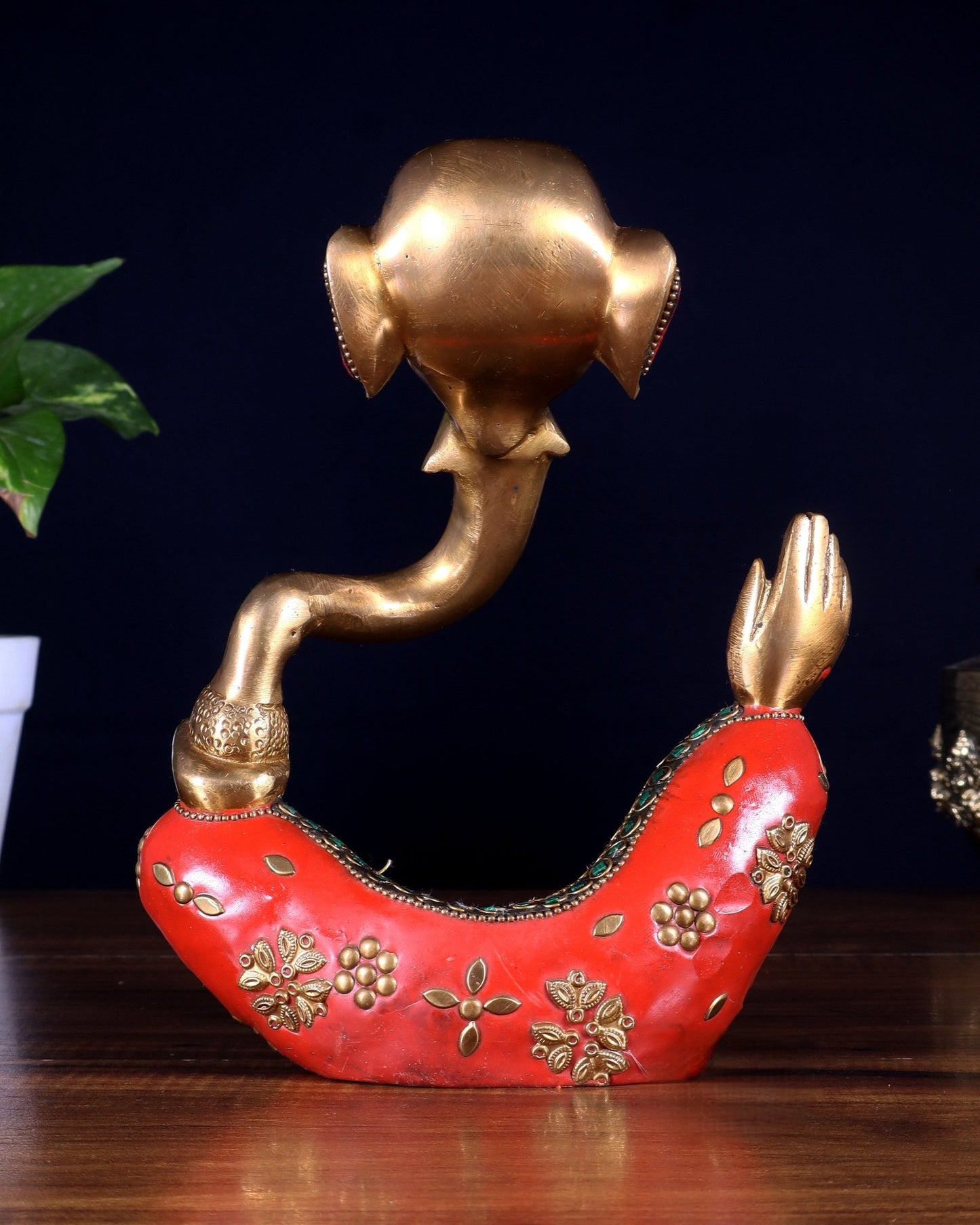Ganesha Abstract Brass with stonework 8.5 inch statue - Budhshiv.com