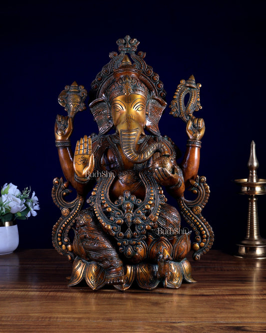 Ganesha Brass Idol 21 inches Chola Tone - Budhshiv.com