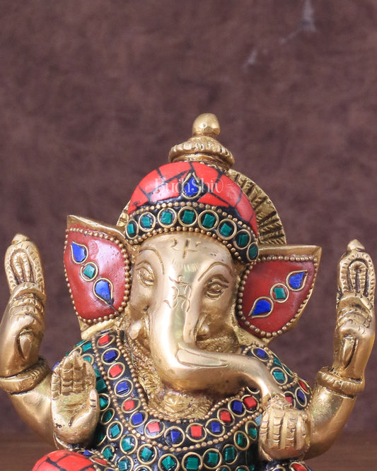 Ganesha brass idol colourful meenakari 6" - Budhshiv.com