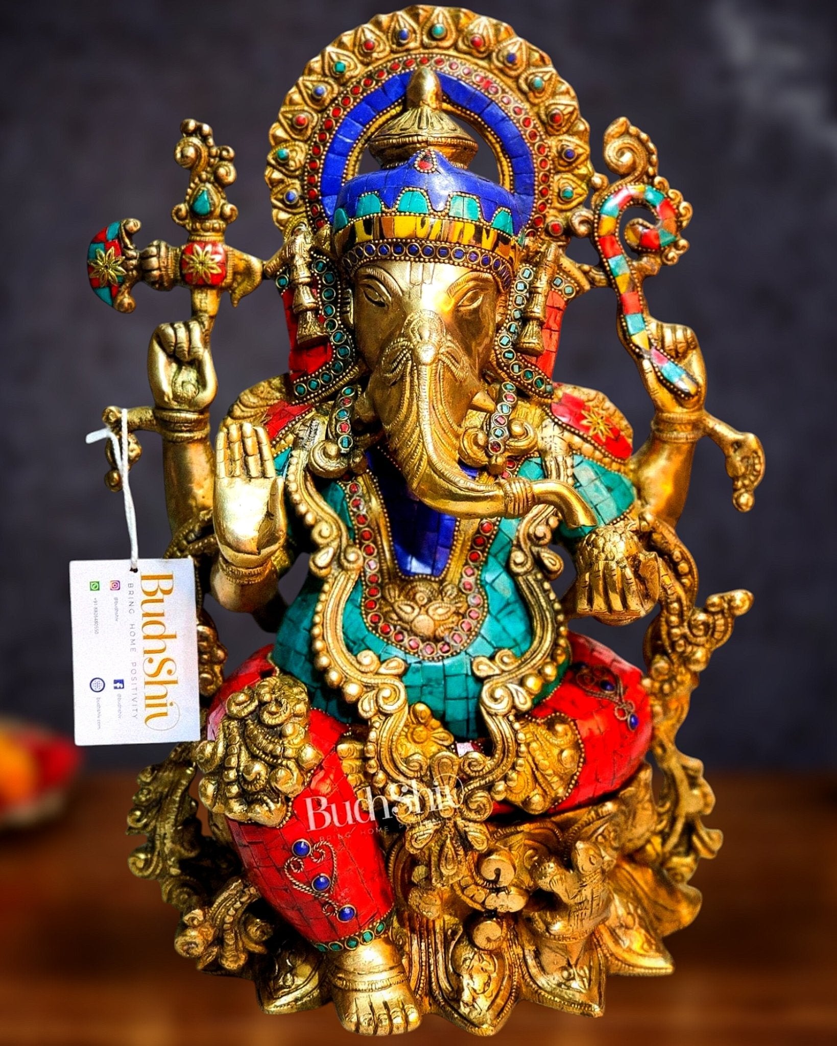 Ganesha Brass Idol Ganapati Brass Idol 16 inch - Budhshiv.com