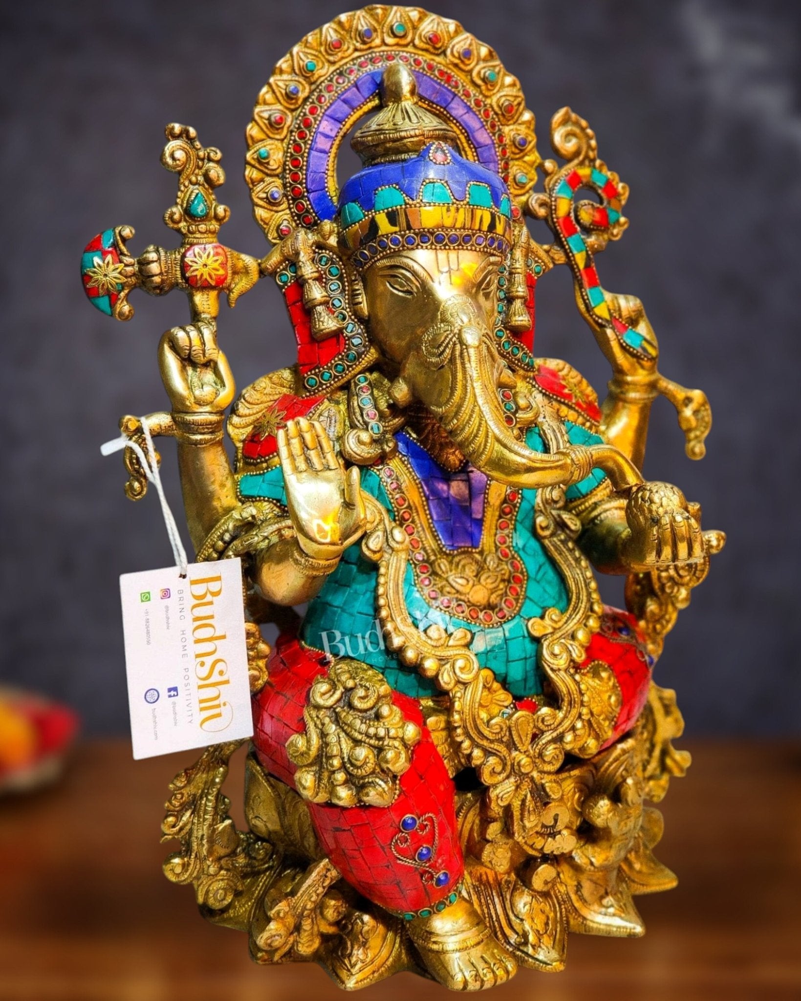 Ganesha Brass Idol Ganapati Brass Idol 16 inch - Budhshiv.com