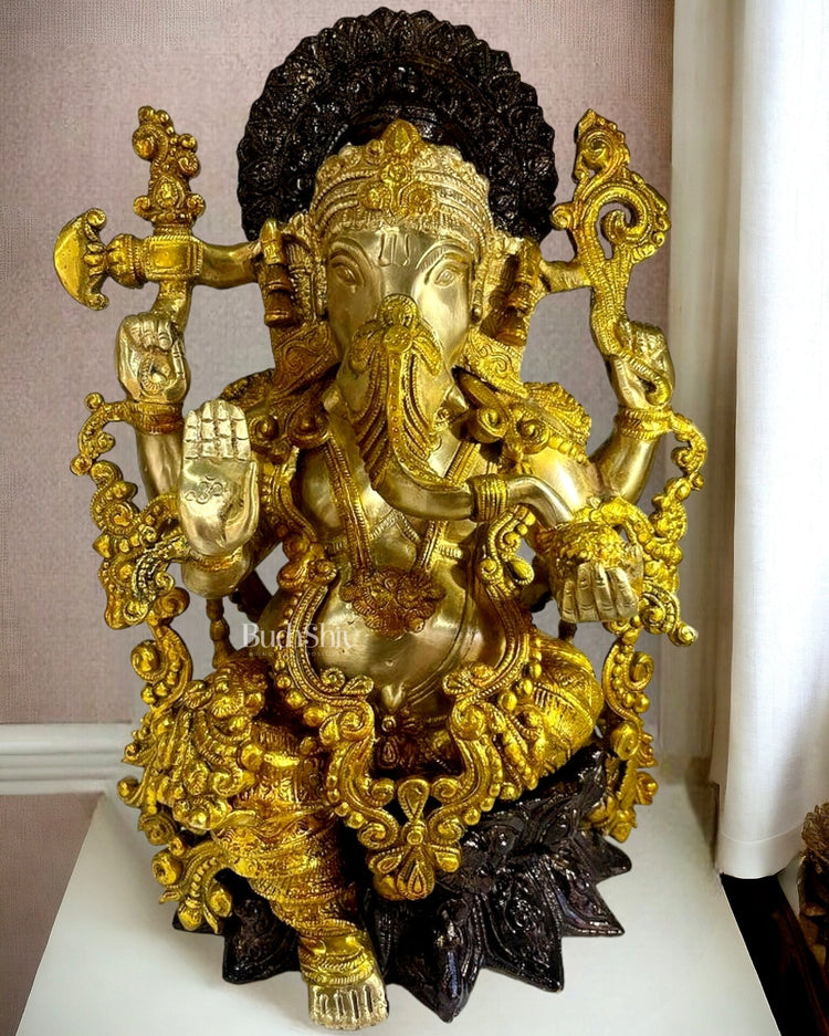 Ganesha Brass Idol Ganapati Brass Idol 16 inches - Budhshiv.com