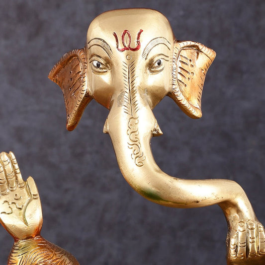 Ganesha Brass idol modern Abstract Antique finish | 8.5 inch - Budhshiv.com