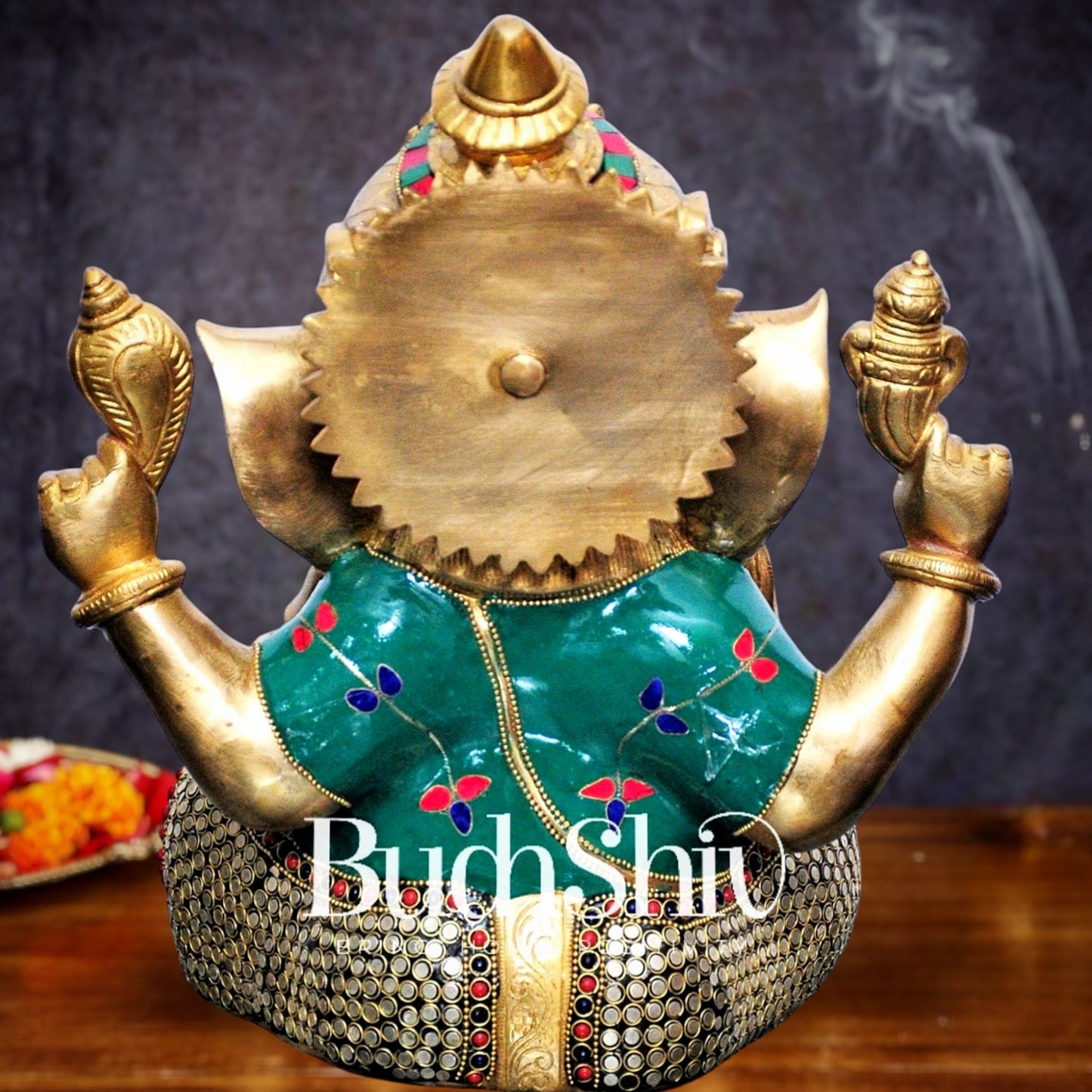 Ganesha Brass Idol with stonework 12 inch - Budhshiv.com
