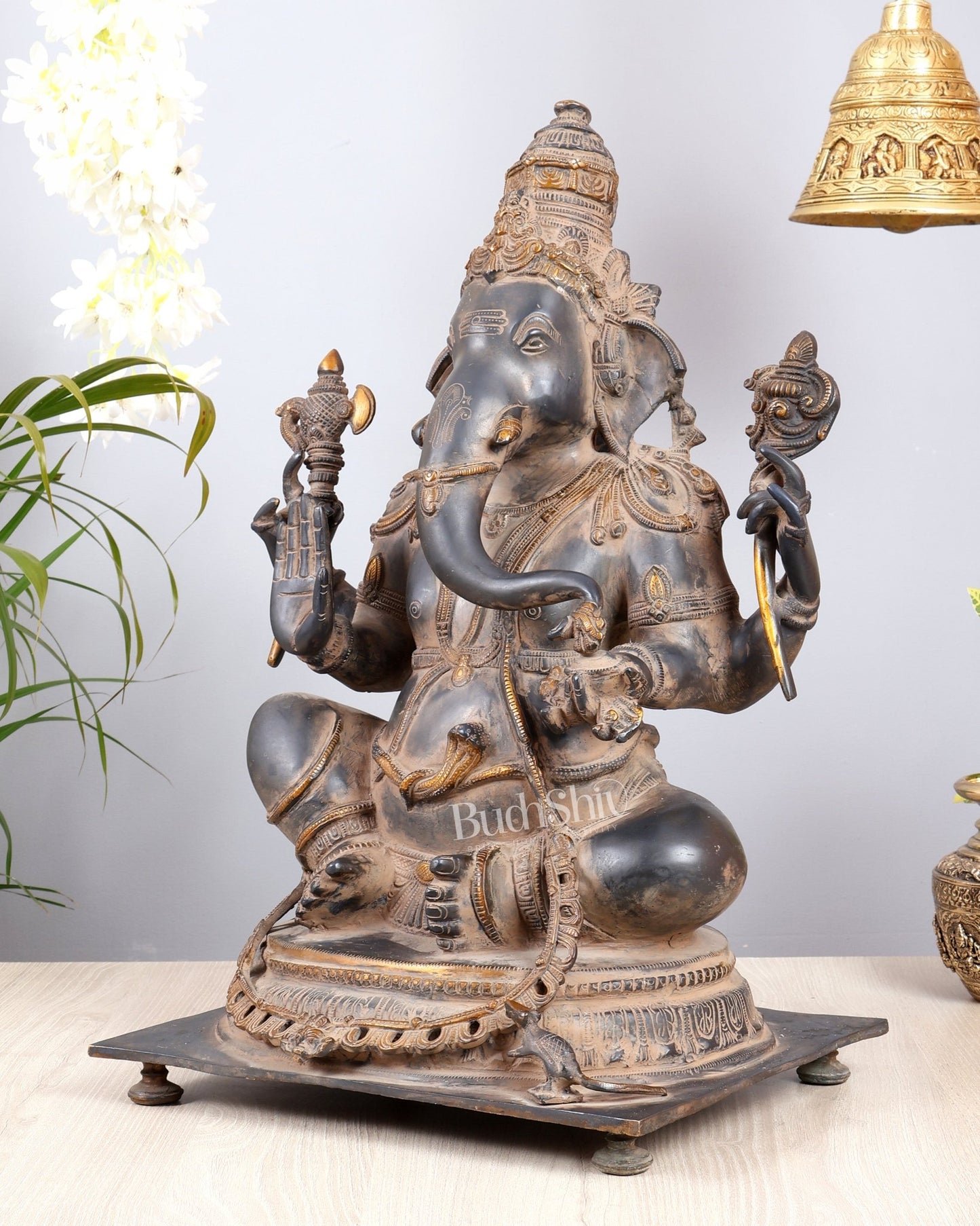 Ganesha Brass Sculpture 20.5 vintage tone - Budhshiv.com