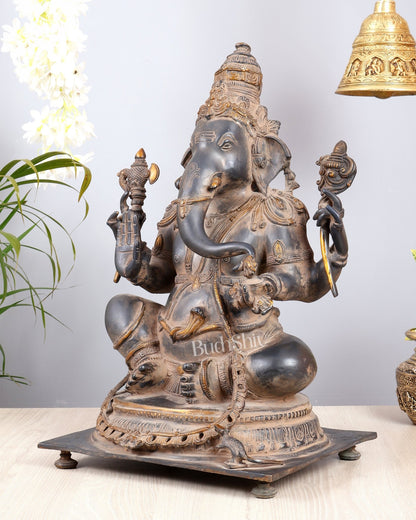 Ganesha Brass Sculpture 20.5 vintage tone - Budhshiv.com