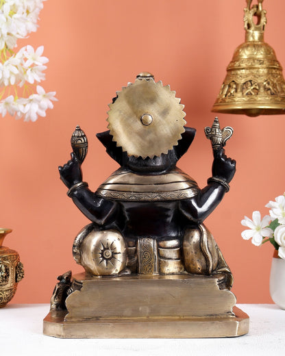 Ganesha Brass statue 13 inch black tone - Budhshiv.com